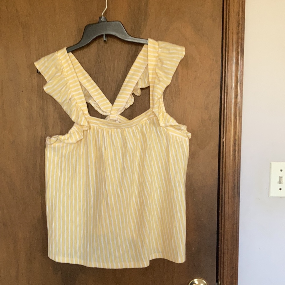 LC Lauren Conrad ruffle sleeve cotton tank top yellow & white stripes - Picture 4 of 15